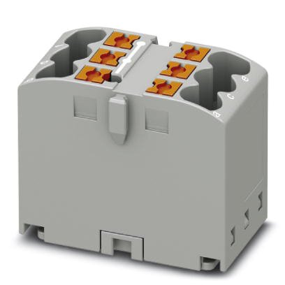 Phoenix Contact Finger-Safe Power Distribution Block; PTFIX 6X2.5 GY; 24A; 6-Pole; Push-In Terminals; 1/1 Line/Load Terminal Openings; Direct Mount